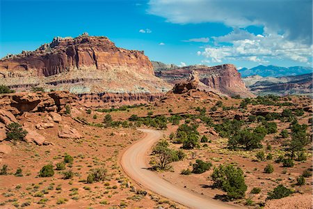 sandstone cliffs - Road leading through the Capitol Reef National Park, Utah, United States of America, North America Stock Photo - Premium Royalty-Free, Code: 6119-07943975