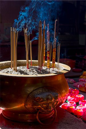 Incense sticks burning, Sin Sze Si Ya Temple (Sze Yah Temple), China Town, Kuala Lumpur, Malaysia, Southeast Asia, Asia Stock Photo - Premium Royalty-Free, Code: 6119-07969035