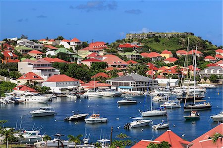 Elevated view of Fort Oscar and harbour, Gustavia, St. Barthelemy (St. Barts) (St. Barth), West Indies, Caribbean, Central America Stock Photo - Premium Royalty-Free, Code: 6119-08062014