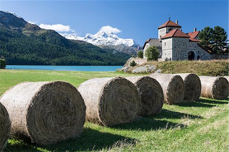 simsearch:6119-07451735,k - Haystacks lying on the bank of Lake Sils in Silvaplana, by Saint Moritz, Graubunden Switzerland, Europe Stock Photo - Premium Royalty-Free, Code: 6119-08062150