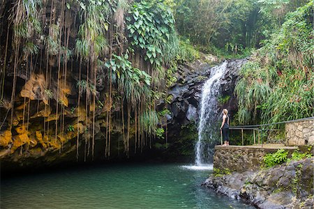 Woman looking at the Annandale Falls, Grenada, Windward Islands, West Indies, Caribbean, Central America Photographie de stock - Premium Libres de Droits, Code: 6119-08062372