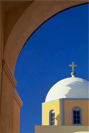 simsearch:400-04898640,k - Church dome and arch, Fira, Santorini, Cyclades, Greek Islands, Greece, Europe Stock Photo - Premium Royalty-Free, Code: 6119-08266405