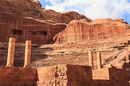 Theatre carved into the mountainside, with stage wall and columns, Petra, UNESCO World Heritage Site, Jordan, Middle East Stock Photo - Premium Royalty-Free, Code: 6119-08518036