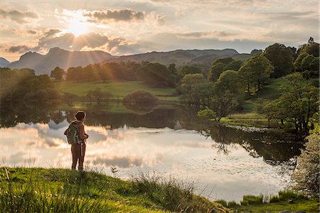 simsearch:841-07590500,k - A woman looks out over Loughrigg Tarn near Ambleside, Lake District National Park, Cumbria, England, United Kingdom, Europe Stock Photo - Premium Royalty-Free, Code: 6119-08797429