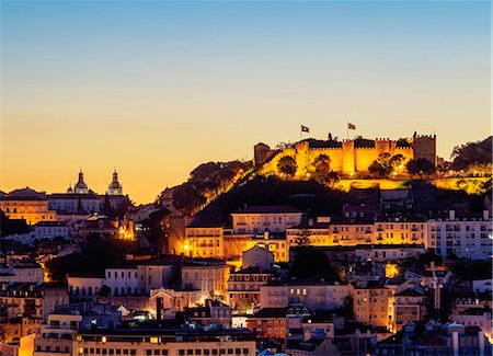 simsearch:6119-07541502,k - Miradouro de Sao Pedro de Alcantara, twilight view towards the Sao Jorge Castle, Lisbon, Portugal, Europe Stock Photo - Premium Royalty-Free, Code: 6119-08907841