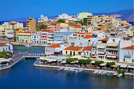simsearch:6119-07541502,k - Agios Nikolaos Harbour from an elevated angle, Agios Nikolaos, Crete, Greek Islands, Greece, Europe Stock Photo - Premium Royalty-Free, Code: 6119-09053980