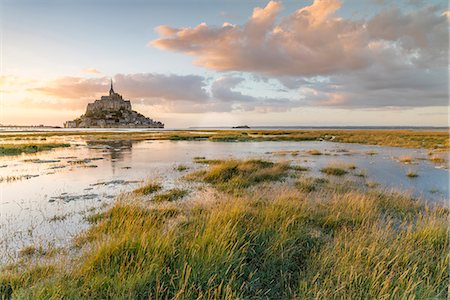 Sunset light, Mont-Saint-Michel, UNESCO World Heritage Site, Normandy, France, Europe Stock Photo - Premium Royalty-Free, Code: 6119-09074598