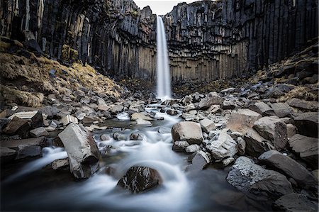 european waterfalls - Svartifoss (Black Falls) near Skaftafell glacier, Iceland, Polar Regions Stock Photo - Premium Royalty-Free, Code: 6119-09074633