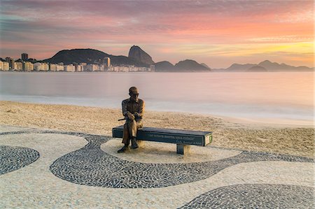seaside promenade - Brazilian poet Carlos Drummond de Andrade statue at Copacabana beach sidewalk, Rio de Janeiro, Brazil, South America Stock Photo - Premium Royalty-Free, Code: 6119-09074871