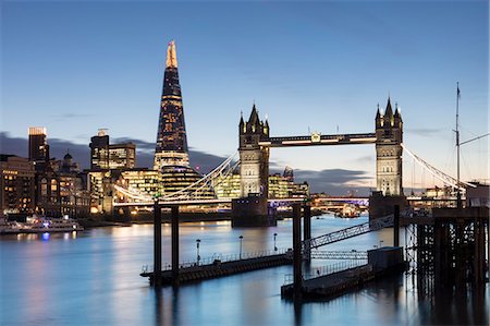 simsearch:649-08922723,k - Tower Bridge and The Shard illuminated at dusk, London, England, United Kingdom, Europe Stock Photo - Premium Royalty-Free, Code: 6119-09161812