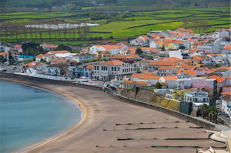 portugal people and culture - View over Praia da Vittoria from the Gazebo Torch Monument, Island of Terceira, Azores, Portugal, Atlantic, Europe Stock Photo - Premium Royalty-Free, Code: 6119-09170132