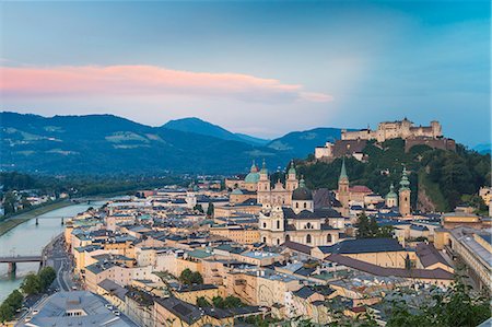 View of Salzach River and Hohensalzburg Castle above The Old City, Salzburg, Austria, Europe Stock Photo - Premium Royalty-Free, Code: 6119-09126873