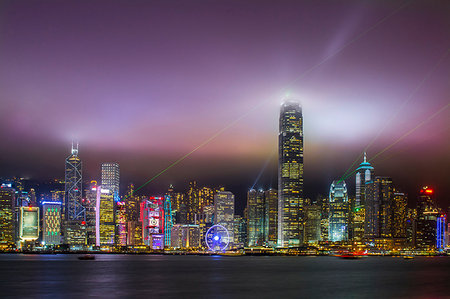 simsearch:6119-07443725,k - Nightscape of Hong Kong Island sykline and Victoria Harbour, Hong Kong, China, Asia Stock Photo - Premium Royalty-Free, Code: 6119-09203586