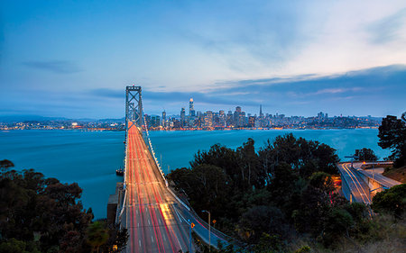simsearch:700-00650042,k - View of San Francisco skyline and Oakland Bay Bridge from Treasure Island at dusk, San Francisco, California, United States of America, North America Stock Photo - Premium Royalty-Free, Code: 6119-09214174