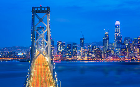 simsearch:700-00650042,k - View of San Francisco skyline and Oakland Bay Bridge from Treasure Island at dusk, San Francisco, California, United States of America, North America Stock Photo - Premium Royalty-Free, Code: 6119-09214178