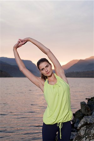 simsearch:649-04247797,k - woman stretching in front of lake Stock Photo - Premium Royalty-Free, Code: 6122-07693938