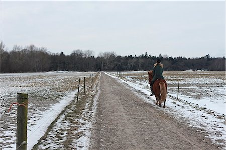 simsearch:614-06718312,k - Woman riding horse on snowy path Photographie de stock - Premium Libres de Droits, Code: 6122-07706516