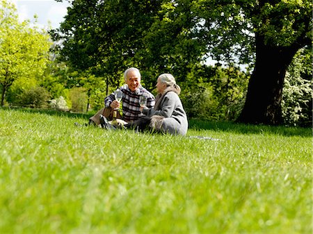 Older couple drinking wine at picnic Photographie de stock - Premium Libres de Droits, Code: 6122-07707322