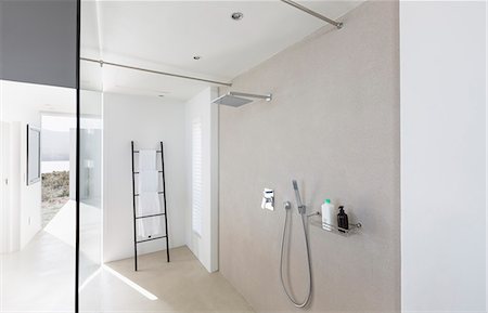 simsearch:6113-06898734,k - Modern minimalist luxury home showcase interior bathroom shower Photographie de stock - Premium Libres de Droits, Code: 6124-08908173