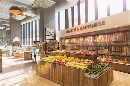 fruits stores - Produce and bulk food on display in health food grocery store market Stock Photo - Premium Royalty-Free, Code: 6124-09004874