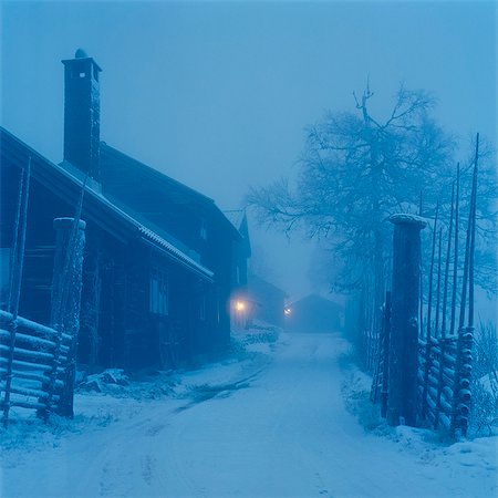 simsearch:6126-08643376,k - Sweden, Dalama, Orsa, Fryksas, Farm buildings at night, Christmas Foto de stock - Sin royalties Premium, Código: 6126-08643417