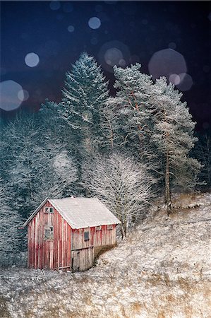 simsearch:6126-08643376,k - Sweden, Vastergotland, Sandared, Wooden hut in winter Foto de stock - Sin royalties Premium, Código: 6126-08658923