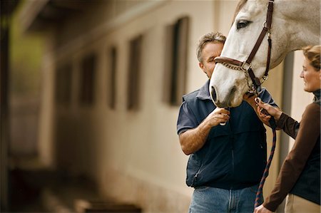 Two people holding onto the reins of a horse. Foto de stock - Sin royalties Premium, Código: 6128-08766722