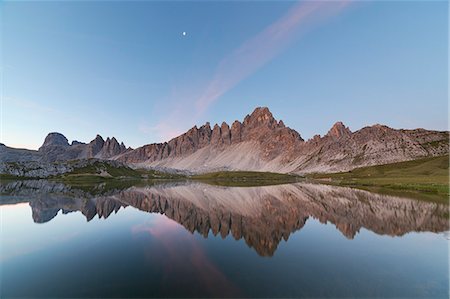 Dawn at Piani Lakes with Paterno Mount, Dolomites, Innichen, South Tyrol, Italy Stock Photo - Premium Royalty-Free, Code: 6129-09057623