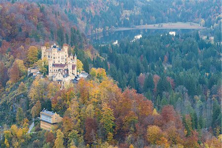 schwangau - Schwangau, Bavaria, Germany, Europe. Hohenschwangau castle at sunset Stock Photo - Premium Royalty-Free, Code: 6129-09086676