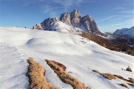 North-west wall of the mount Pelmo from Alpe Prendera in winter, Col Roan, Dolomites, Borca di Cadore, Belluno, Veneto, Italy Foto de stock - Sin royalties Premium, Código: 6129-09086882