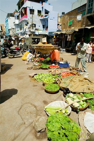 pushkar market - High angle view of a vegetable market, Pushkar, Rajasthan, India Stock Photo - Premium Royalty-Free, Code: 625-00804472