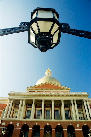 simsearch:625-00805879,k - Low angle view of a lamp in front of a building, State House, Boston, Massachusetts, USA Stock Photo - Premium Royalty-Free, Code: 625-00804864