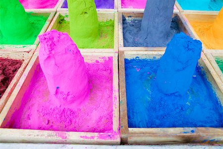 pushkar - Close-up of mounds of colored powder used for Hindu rituals, Pushkar, Rajasthan, India Stock Photo - Premium Royalty-Free, Code: 625-00806440