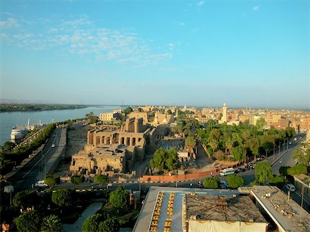 High angle view of a city on the banks of a river, Nile River, Luxor, Egypt Stock Photo - Premium Royalty-Free, Code: 625-00806534
