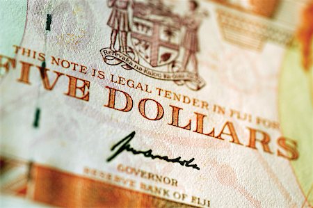 simsearch:625-00801281,k - Extreme close-up of Fiji five dollar bank note Stock Photo - Premium Royalty-Free, Code: 625-00801257