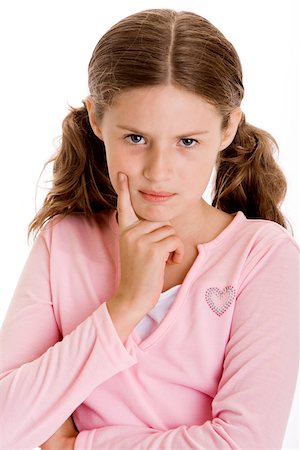 finger young girls - Portrait of a girl with her hand on her cheek Stock Photo - Premium Royalty-Free, Code: 625-00851221