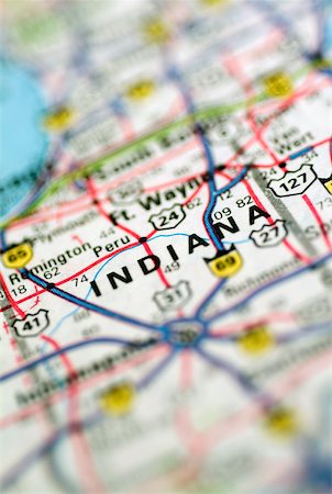 road map - Close-up of the map of Indiana Stock Photo - Premium Royalty-Free, Code: 625-00898535