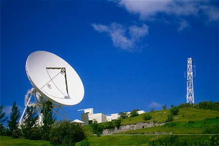 Side view of satellite dish amidst grass and shrubs, Devonshire, Bermuda Stock Photo - Premium Royalty-Free, Code: 625-01040466