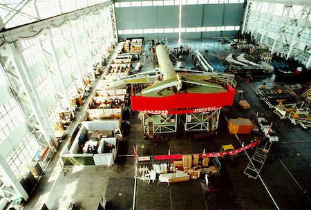 High angle view of a passenger craft in an airplane factory, Shanghai, China Stock Photo - Premium Royalty-Free, Code: 625-01261142