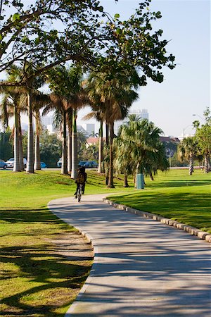 Rear view of a person cycling on a walkway, Miami, Florida, USA Stock Photo - Premium Royalty-Free, Code: 625-01262929