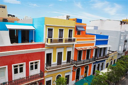 High angle view of buildings along a road, Old San Juan, San Juan, Puerto Rico Stock Photo - Premium Royalty-Free, Code: 625-01747452