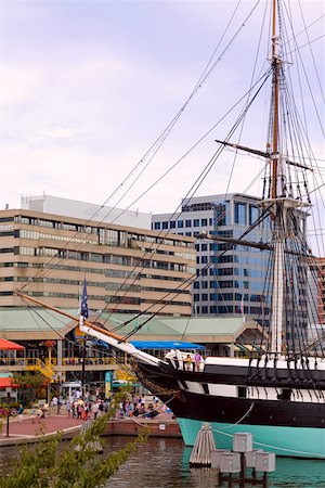 simsearch:625-01750061,k - Tall ship moored at a harbor, USS Constellation, Inner Harbor, Baltimore, Maryland, USA Stock Photo - Premium Royalty-Free, Code: 625-01750031