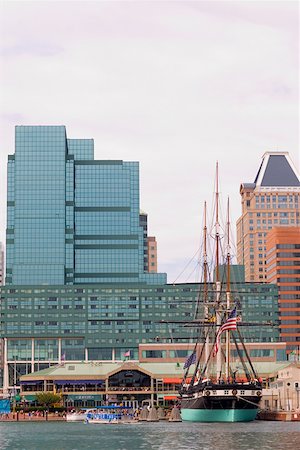 simsearch:625-01750061,k - Tall ship moored at a harbor, USS Constellation, Inner Harbor, Baltimore, Maryland, USA Stock Photo - Premium Royalty-Free, Code: 625-01750041