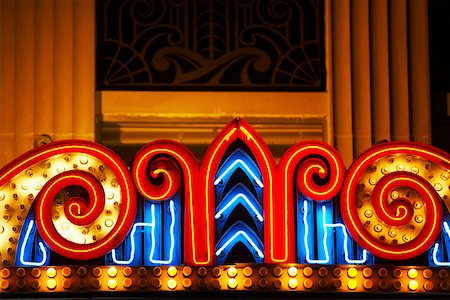 Close-up of a theater marquee lit up at night, Charleston, South Carolina, USA Stock Photo - Premium Royalty-Free, Code: 625-01750111