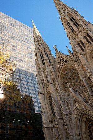 Low angle view of a church, St. Patrick's Cathedral, Manhattan, New York City, New York State, USA Stock Photo - Premium Royalty-Free, Code: 625-01750203