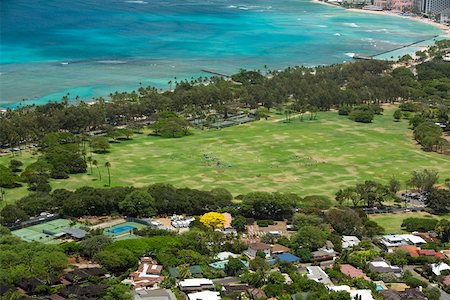 diamond head - High angle view of trees along a coast, Diamond Head, Waikiki Beach, Honolulu, Oahu, Hawaii Islands, USA Stock Photo - Premium Royalty-Free, Code: 625-01750916