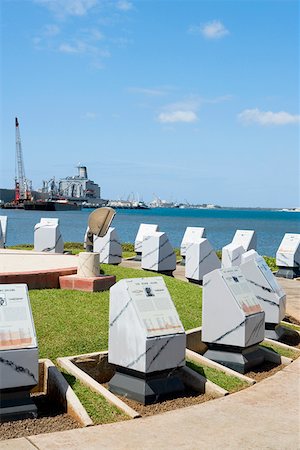 Stone monuments in a park, Pearl Harbor, Honolulu, Oahu, Hawaii Islands, USA Stock Photo - Premium Royalty-Free, Code: 625-01751046