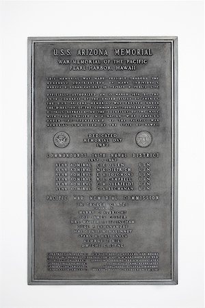 Close-up of a memorial plaque, USS Arizona Memorial, Pearl Harbor, Honolulu, Oahu, Hawaii Islands, USA Stock Photo - Premium Royalty-Free, Code: 625-01751064