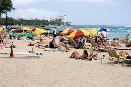 Tourists on the beach, Waikiki Beach, Honolulu, Oahu, Hawaii Islands, USA Stock Photo - Premium Royalty-Free, Code: 625-01751224