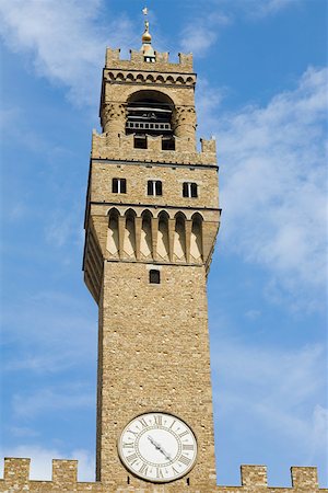 simsearch:625-01751332,k - Low angle view of a clock tower, Pallazo Vecchio, Piazza Della Signoria, Florence, Italy Stock Photo - Premium Royalty-Free, Code: 625-01751279